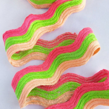 Wave Pattern Trim, Cotton Embroidered Trim, Pink